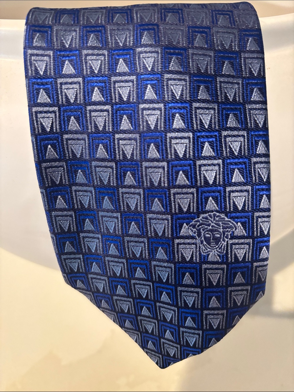 New Versace tie silk blue and silver
